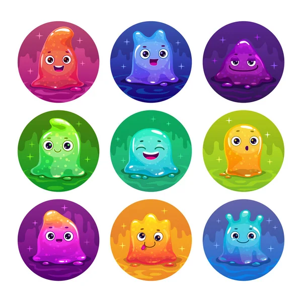 Little Cute Cartoon Colorful Glitter Slime Characters Set Jelly Tiny — стоковый вектор