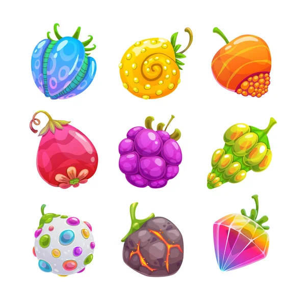 Funny Cartoon Colorful Fantasy Fruits Vector Assets Gui Design Isolated Διανυσματικά Γραφικά
