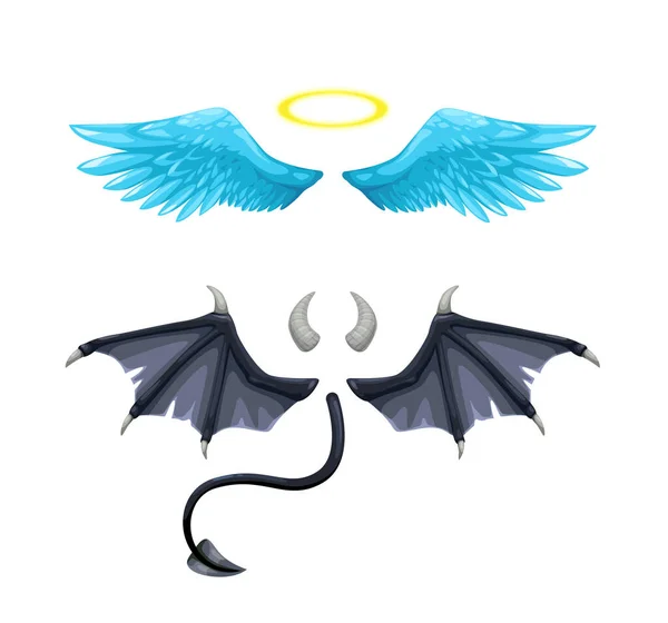 Angel Devil Traditional Elements Isolated White Background Angel Wing Halo Εικονογράφηση Αρχείου