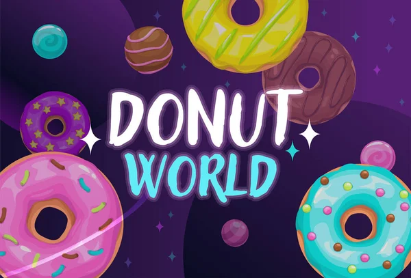 Donut World Banner Food Space Illustration Vector Fast Food Cafe Vektorgrafiken