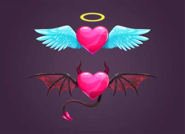 Ángel Diablo Corazones Dibujos Animados Iconos Concepto Amor Ilustración Vectorial — Archivo Imágenes Vectoriales