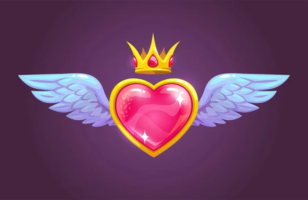 Beautiful Glossy Winner Badge Icon Fancy Diamond Heart Angel Wings — Stock Vector