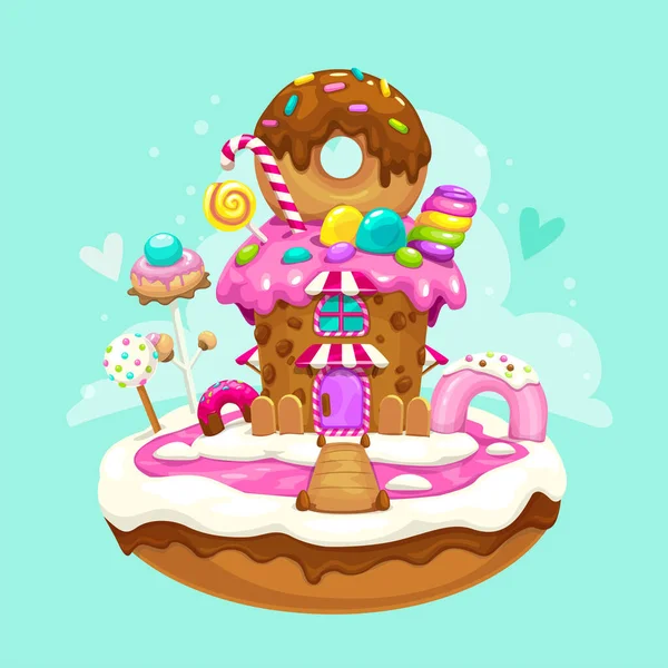 Flying Sweet Island Cute Cake House Candy Tree Ice Cream lizenzfreie Stockvektoren