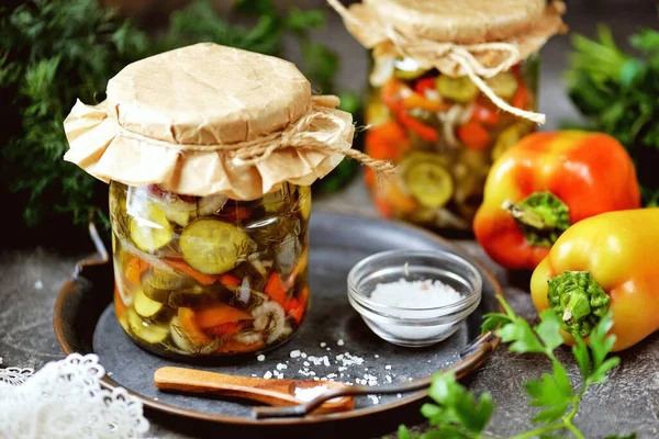 Pickled Cucumber Salad Bell Pepper Onion — Stock Photo, Image