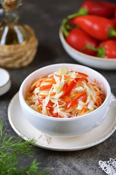 Homemade Pickled Cabbage Bell Peppers Carrots Onions — Stock Photo, Image