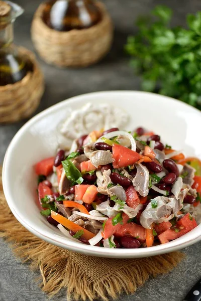 Healthy Salad Chicken Gizzards Bell Peppers Tomatoes Sweet Onions Red Stock Image