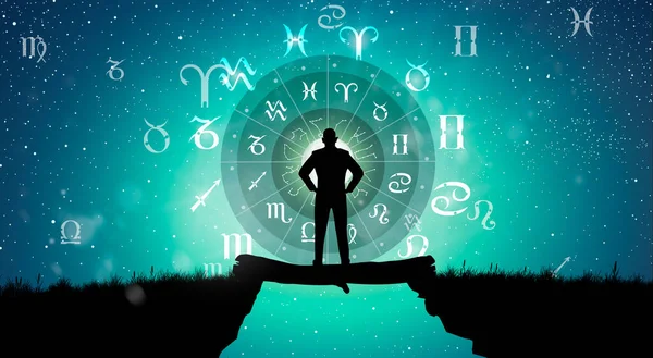 Signos Del Zodiaco Astrológicos Dentro Del Círculo Del Horóscopo Silueta — Foto de Stock