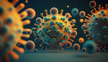 Covid-19, Coronavirus 2019-nCov romanı. Virüs hücresinin mikroskobik görüntüsü. Coronavirus Konsepti. 3B illüstrasyon.