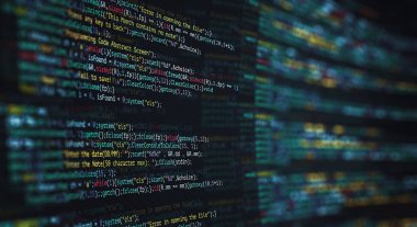 Soyut Modern Programlama Kod Geliştiricisi Teknolojisi. Yazılımın Bilgisayar betiği ve Teknoloji arka planının C Programlama Dili.