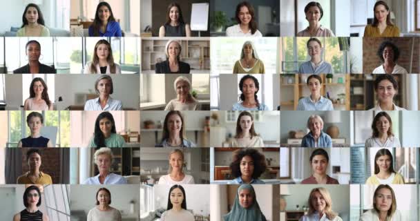 Många Kvinnor Tittar Kameran Bilder Collage Grupp Vackra Multietniska Kvinnor — Stockvideo