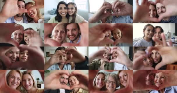 Collage Diverse Età Razza Persone Coppie Amorevoli Famiglia Con Bambini — Video Stock