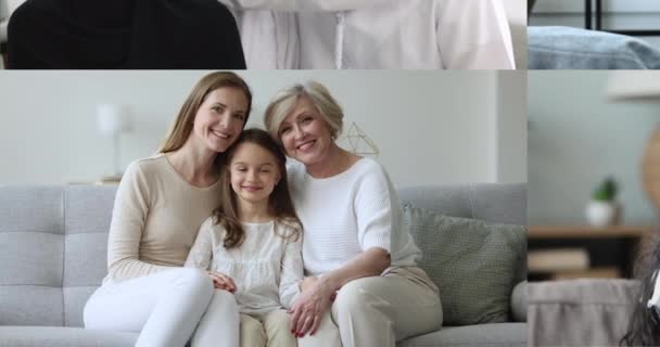 Kochające Się Rodziny Spędzają Razem Czas Odpoczywają Domu Przytulają Się — Wideo stockowe