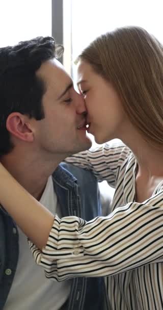 Pretty Hispanic Loving Woman Caressing Touching Her Smiling Handsome Boyfriend — Stock Video
