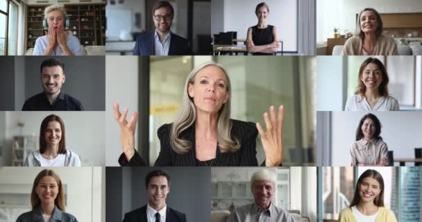 Videocall Veranstaltung Verschiedener Führungskräfte Geschäftsleute Mehrere Videos Collage Webcam Ansicht — Stockvideo