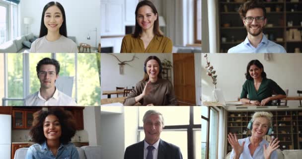Fețele Diverselor Persoane Uită Cameră Mulțime Imagini Vizualizare Colaj Femeia — Videoclip de stoc