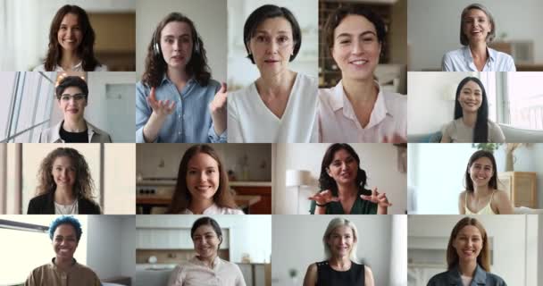 Skupina Hezkých Multietnických Žen Zírajících Kameru Mladé Dospělé Ženy Přednášejí — Stock video