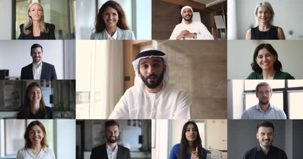 Huvudskott Porträtt Ung Arabisk Affärsman Traditionell Islamisk Kandura Och Slöja — Stockvideo