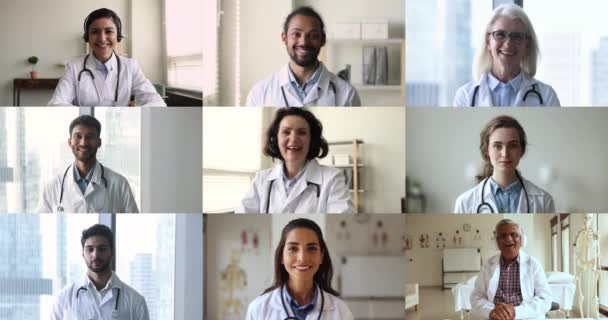 Videokonferenzveranstaltung Multinationaler Ärzte Kardiologen Mit Medizinischem Rat Telefonkonferenz App Austausch — Stockvideo