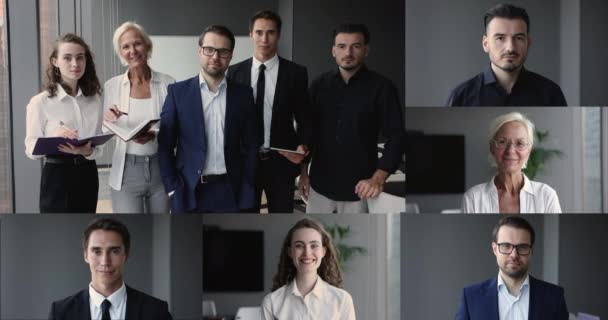 Erfolgreiche Teammitglieder Posieren Büro Für Die Kamera Collage Ansicht Gruppe — Stockvideo