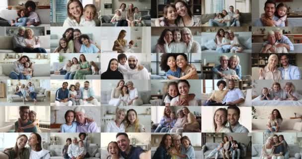 Wesołych Świąt Rodzinnych Zbliżenie Twarzy Portrety Młodych Starszych Ludzi Cieszyć — Wideo stockowe