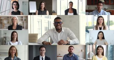Milenyum takım lideri şirket üyeleriyle sanal toplantı sırasında konuşma yaptı, ortak proje, satış sonuçları, video uygulaması ve kolaj görüşüyle uzaktan çalışma hakkında kamera konuşmalarına bakın.