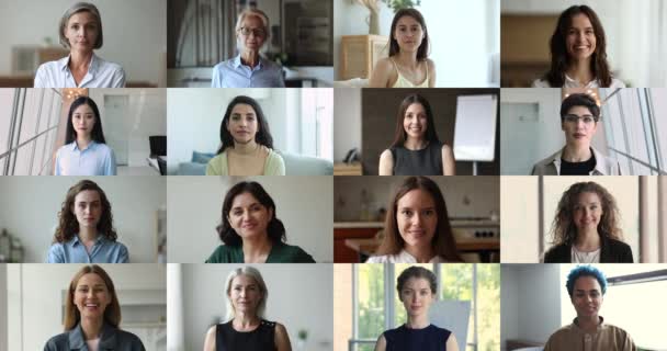 Grupo Mujeres Jóvenes Mediana Edad Miran Cámara Imágenes Collage Vista — Vídeos de Stock