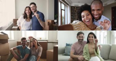 Evli çiftlerin kolajı taşınma gününün tadını çıkarıyor. Bir grup çok ırklı genç ve olgun eş kameraya bir sürü anahtar gösteriyor, taşınma gününde mutlu hissediyorlar. Banka ipoteği, konut, yeni hayat