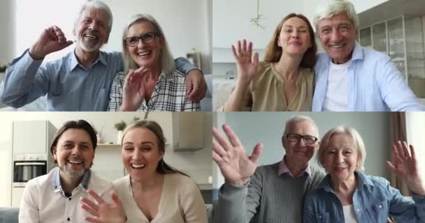 Familier Nyder Videocall Til Slægtninge Smil Stirre Kameraet Nyde Samtale – Stock-video