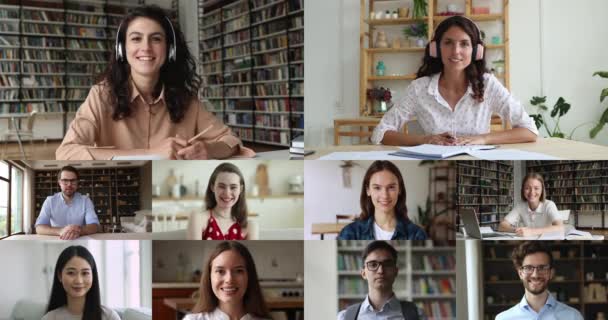 Jonge Multi Etnische Studenten Nemen Deel Aan Virtuele Ontmoeting Studie — Stockvideo