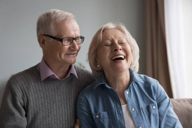 Çekici yaşlı bir çift kanepeye oturmuş gülüyor. Mutlu hissediyorlar. Kendi evlerindeki emeklilerin portresi kanepede dinleniyor, şakalaşıyor ve kıkırdıyor. Yaşlılar için sağlık sigortası, emeklilerin kaygısız emekliliği