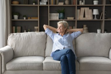 Huzurlu bir rüya anı. Rahat, çekici, orta yaşlı kadın emekli, mutlu ev sahibi. Rahat bir kanepede dinlenmek için ara veriyor. Huzurlu bir hafta sonu geçirin.