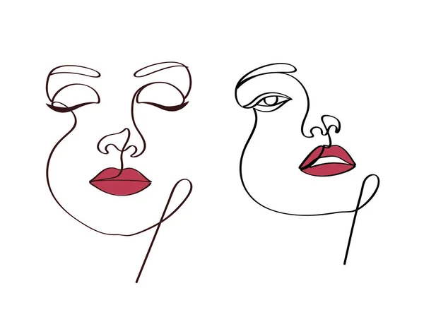 Handgezeichnete Weibliche Gesichter Wimpern Schönheitssalon Linie Kunst — Stockvektor
