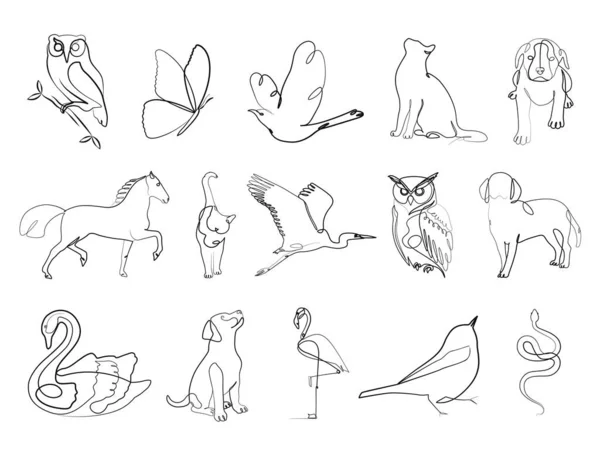 Animals Setzt Linie Kunstwerk Eleganten Minimalistischen Linie Art Zeichnung — Stockvektor