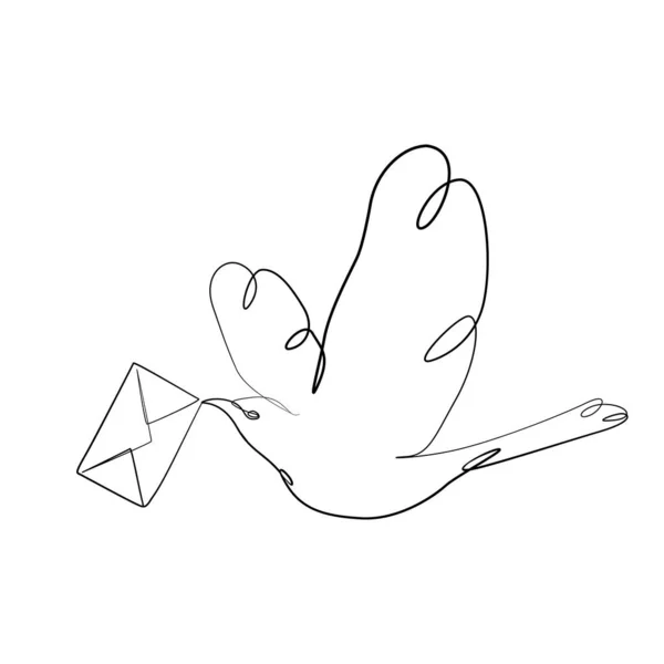 鳥はその口の中に文字の封筒を運ぶエレガントな継続ラインアート — ストックベクタ
