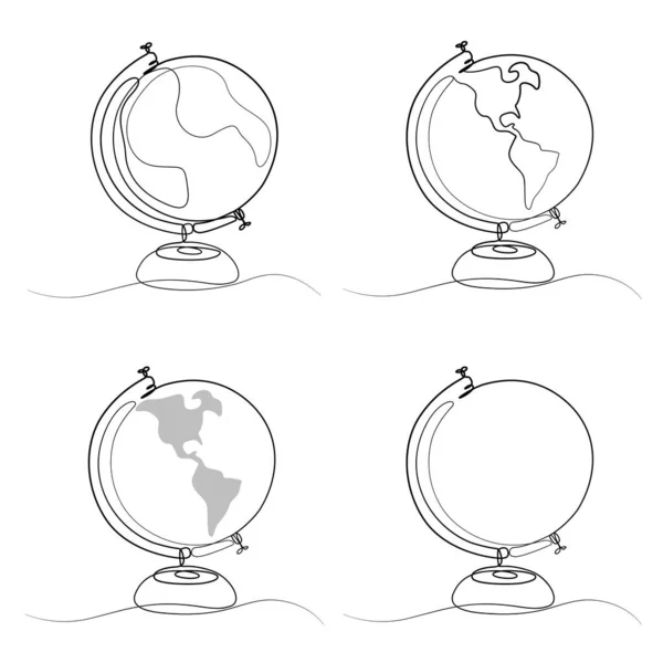 World Globe Line Artwork Elegant Continues Line Art Drawing — Stock Vector