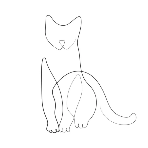 Figura Gato Abstracta Pose Atenta Continúa Línea Arte — Vector de stock