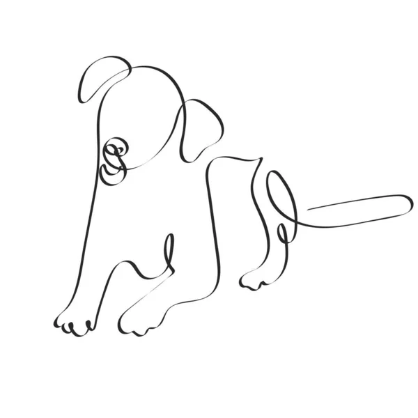 Mão Desenhado Cão Sentado Pose Continua Linha Arte — Vetor de Stock