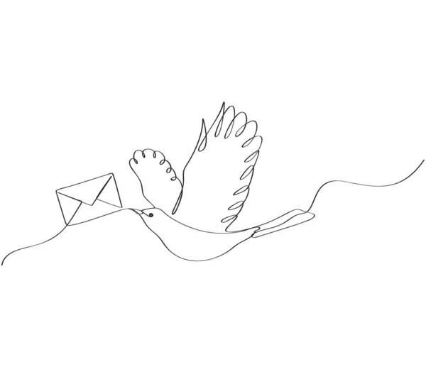 Ręcznie Rysowane Ptaki Niosące Kopertę Listową Kontynuuje Line Art — Wektor stockowy