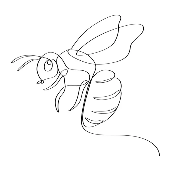 Ručně Kreslená Včela Pokračuje Liniovém Umění — Stockový vektor