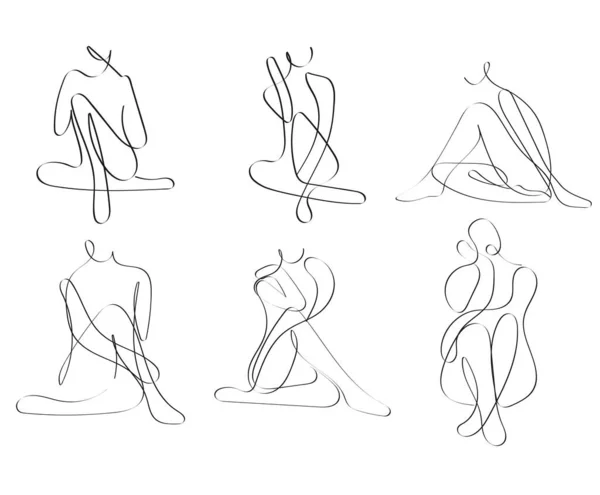 Ručně Kreslená Abstraktní Ženská Figura Sedící Póza Pokračuje Kreslení Čáry — Stockový vektor