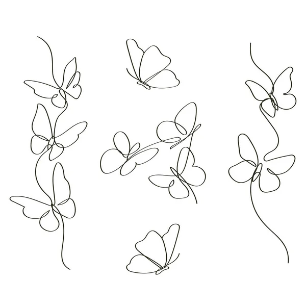 手描きの線画蝶のドローイング — ストックベクタ