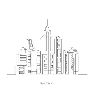  Özgürlük Anıtı ve New York Şehir Binaları Tek Hat Sanat Çizgisi