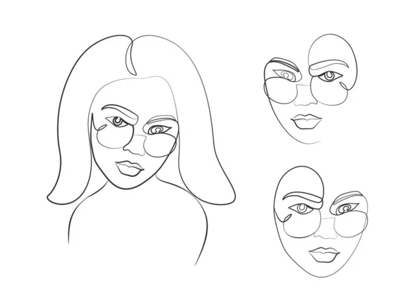 Wanita Dengan Kacamata Hitam Terus Line Art - Stok Vektor