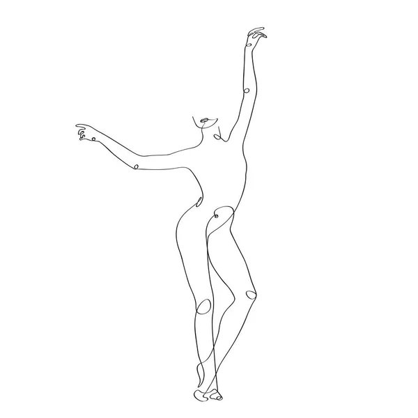Female Dancing Pose Standing Elegant Minimalist Continues Line Art — Stock Vector