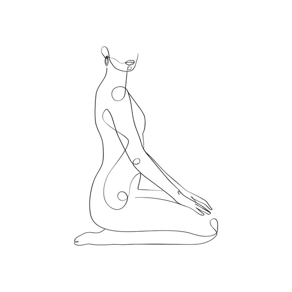 Жіноча Фігура Сидить Медитації Продовжує Лінійне Мистецтво — стоковий вектор