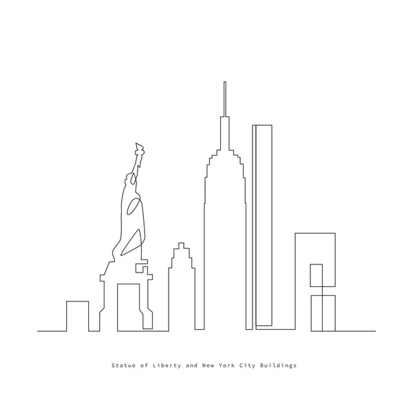 Estatua Libertad Ciudad Nueva York Continúa Línea Arte — Vector de stock
