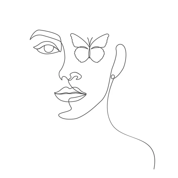 Females Eyes Butterfly Linear Elegant One Line Art — Stock Vector