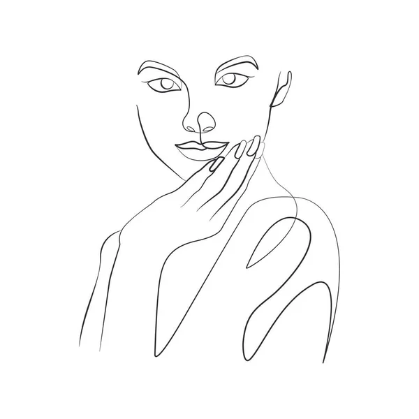 Mujer Pensando Posición Elegante Línea Arte Dibujo — Vector de stock