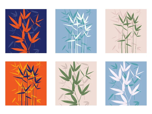 Bambou Plante Des Arbres Branche Naturelle Laisse Collection Œuvres Art — Image vectorielle