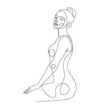 Woman figure sitting position linear drawing line art illustration clipart